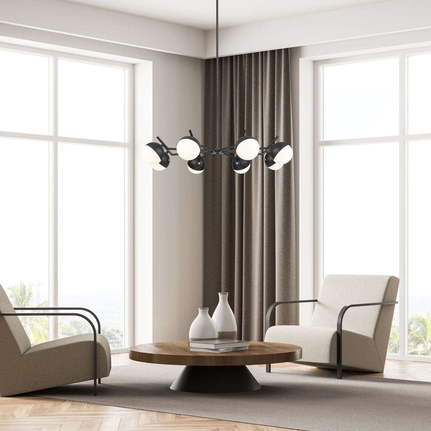 Realm Sphere 8 Light Chandelier Matte Black
