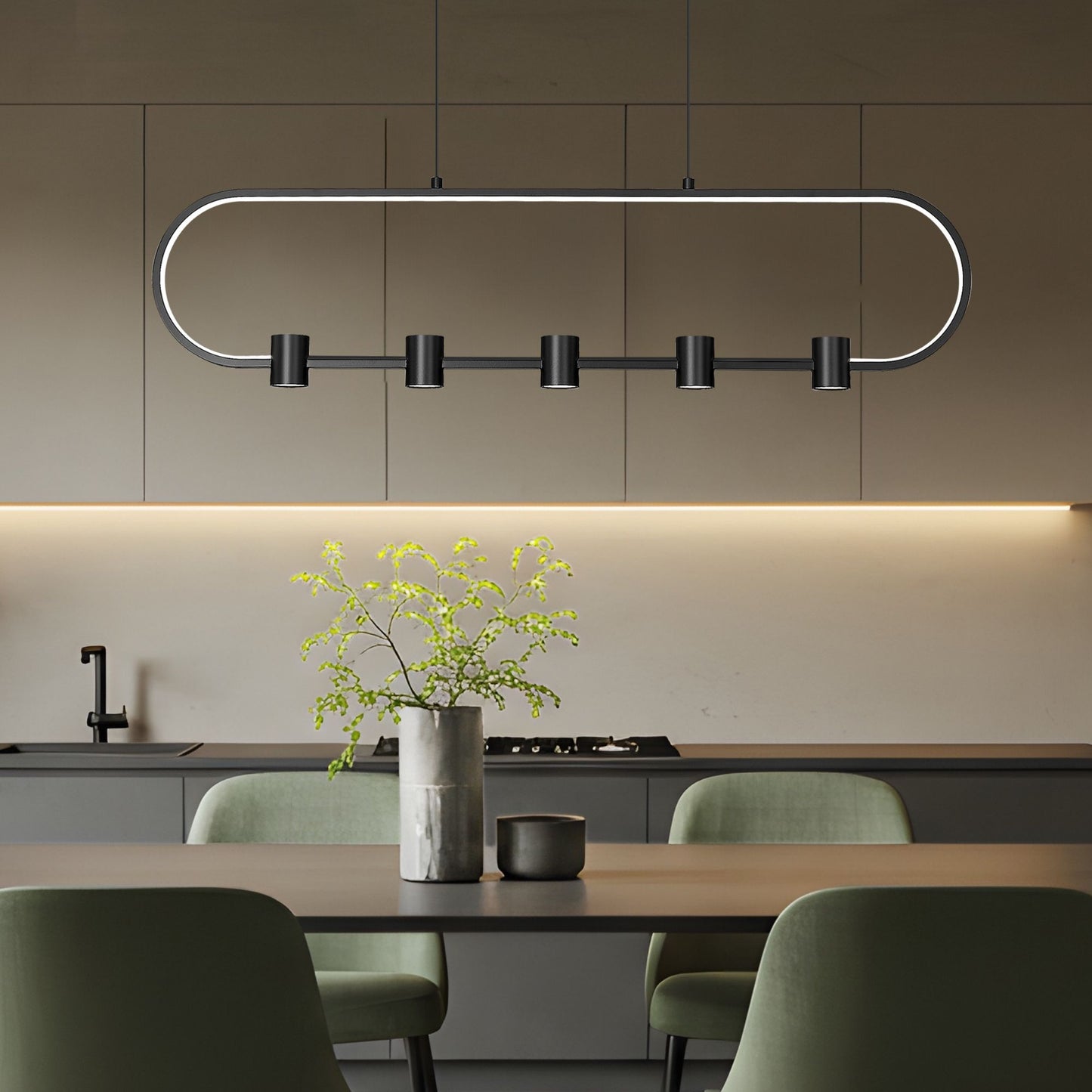 Saros LED 5 Light Linear Chandelier Matte Black