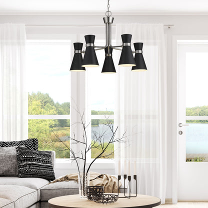 Soriano 5 Light Chandelier Matte Black + Brushed Nickel