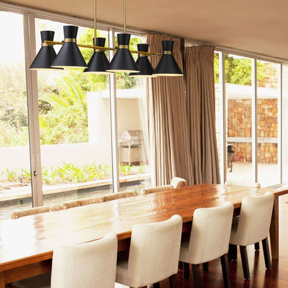 Soriano 6 Light Linear Chandelier Matte Black + Heritage Brass