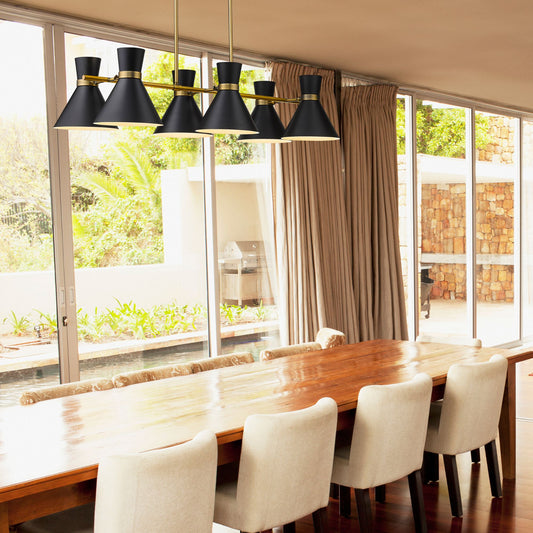 Soriano 6 Light Linear Chandelier Matte Black + Heritage Brass