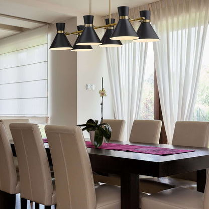 Soriano 6 Light Linear Chandelier Matte Black + Heritage Brass