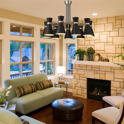 Soriano 9 Light Chandelier Matte Black + Brushed Nickel