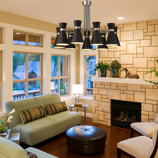 Soriano 9 Light Chandelier Matte Black + Brushed Nickel