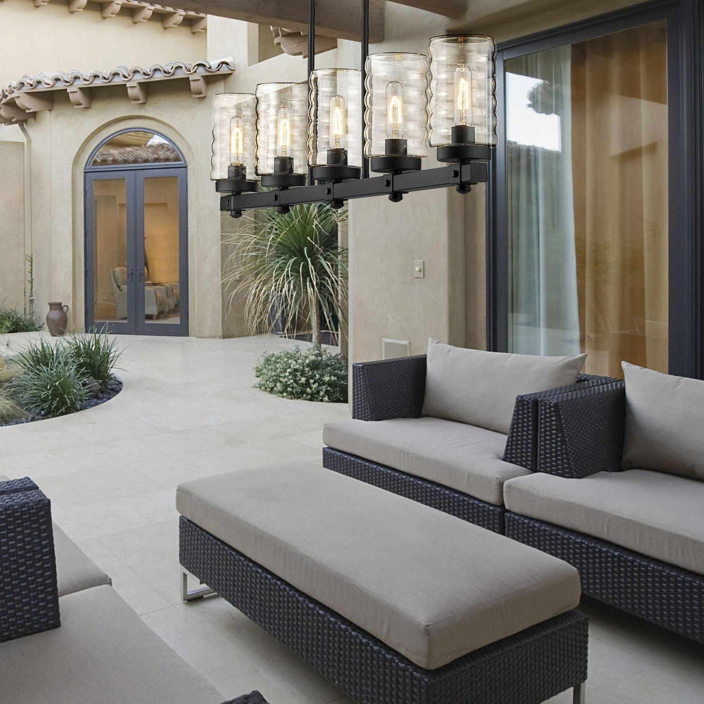 Tahoe 5 Light Outdoor Linear Chandelier Matte Black