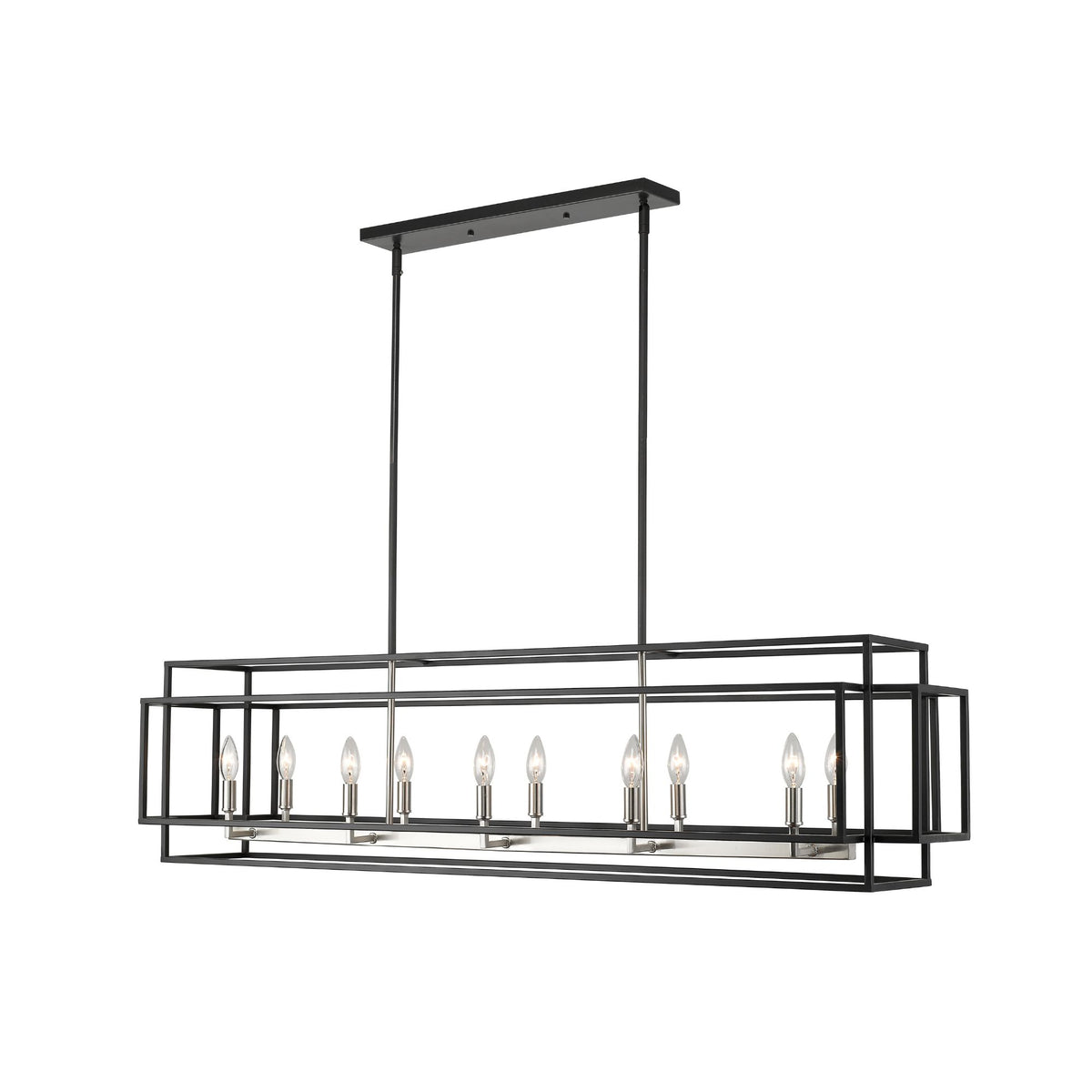 Titania 10 Light Linear Chandelier Black + Brushed Nickel