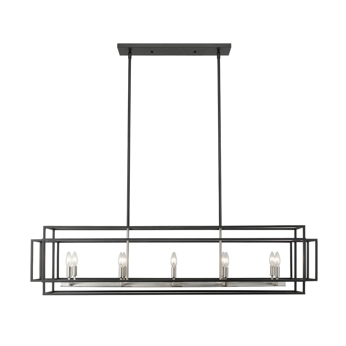 Titania 10 Light Linear Chandelier Black + Brushed Nickel