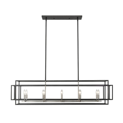 Titania 10 Light Linear Chandelier Black + Brushed Nickel