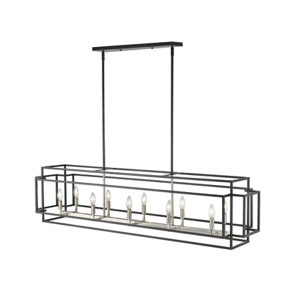 Titania 10 Light Linear Chandelier Black + Brushed Nickel