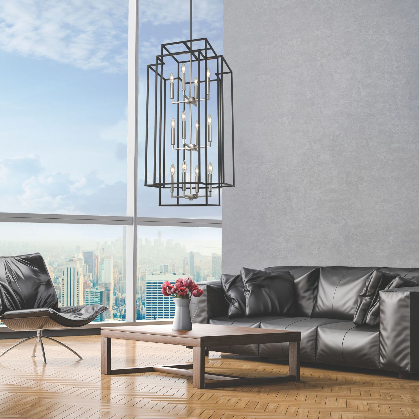 Titania 12 Light Chandelier Black + Brushed Nickel