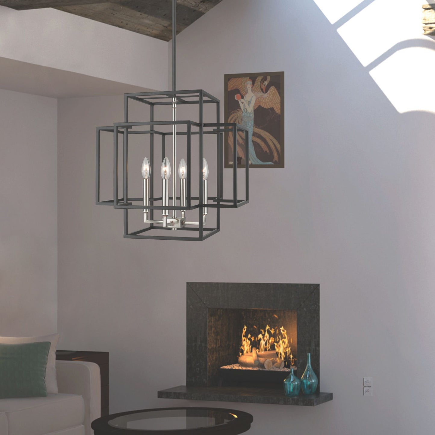 Titania 4 Light Chandelier Black + Brushed Nickel