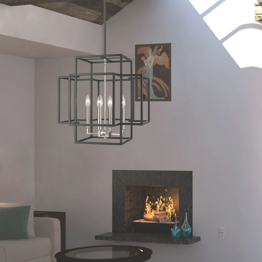 Titania 4 Light Chandelier Black + Brushed Nickel