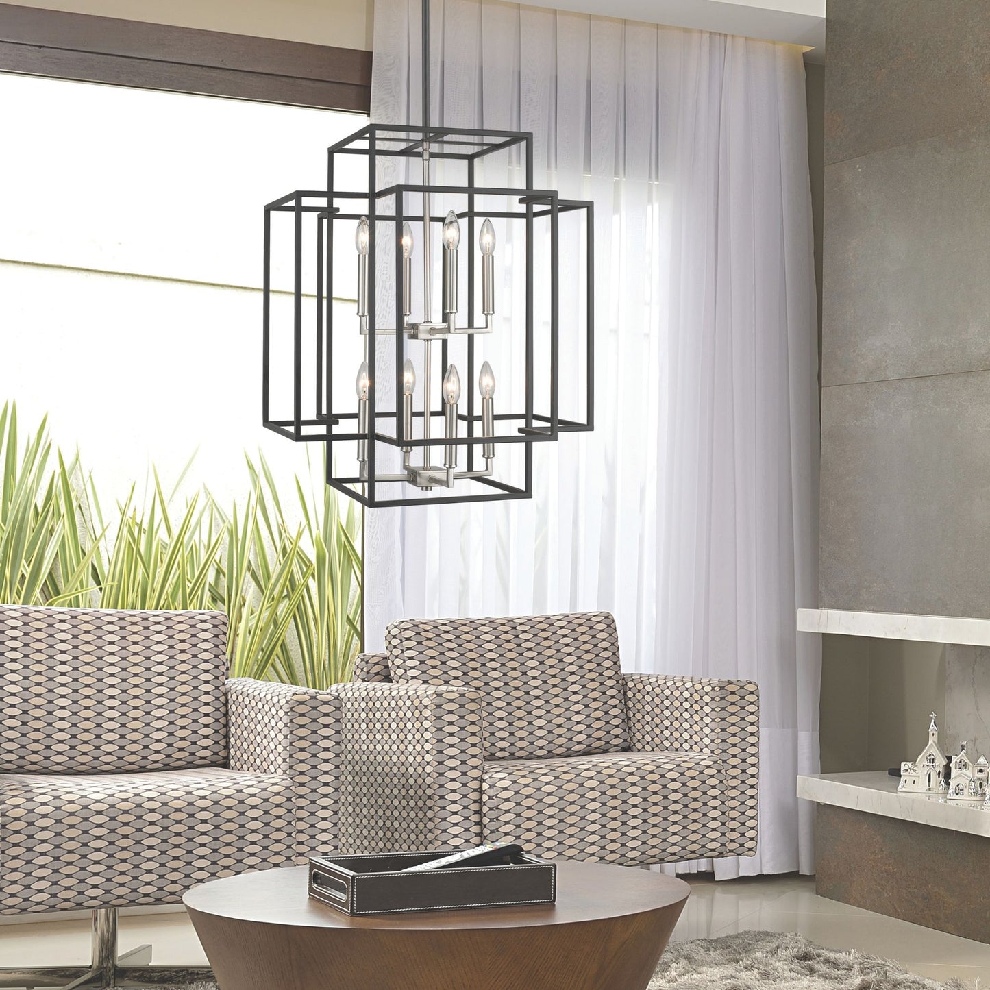 Titania 8 Light Chandelier Black + Brushed Nickel