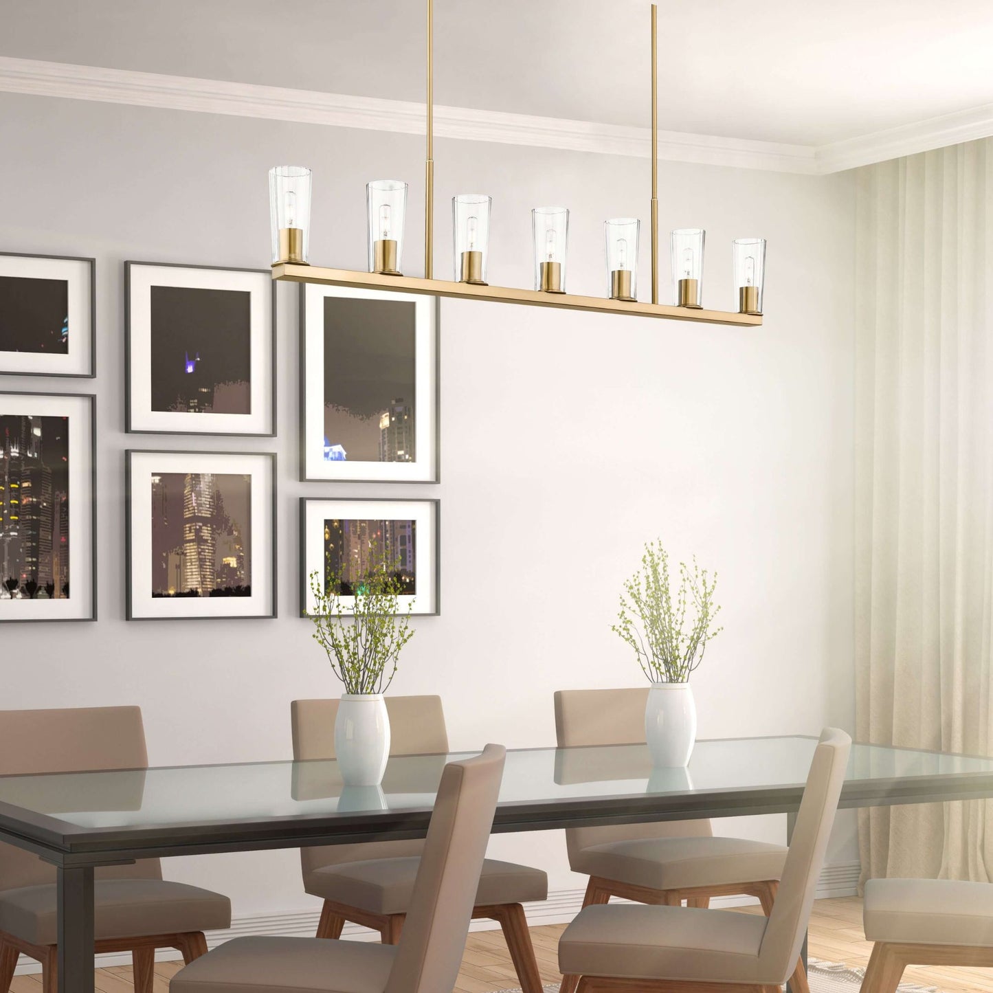 Titus 7 Light Linear Chandelier Modern Gold