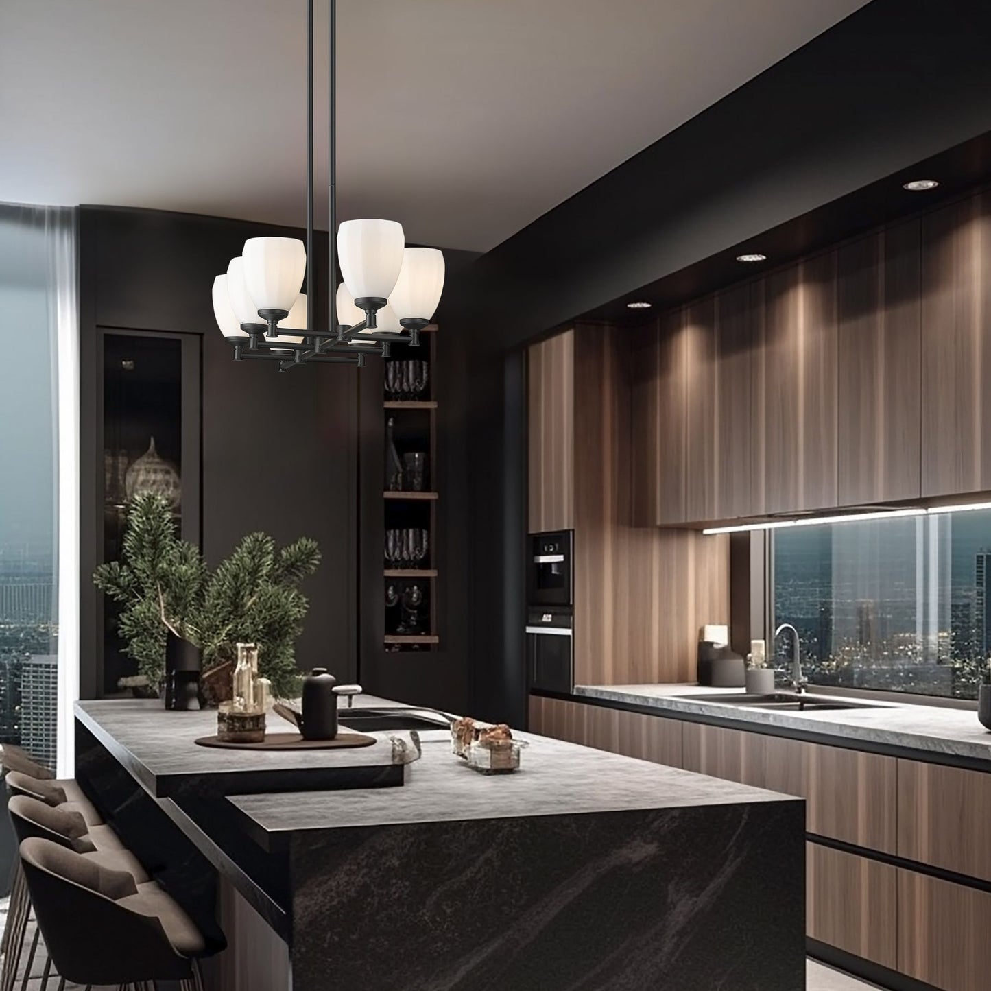 Oren 8 Light Linear Chandelier Matte Black