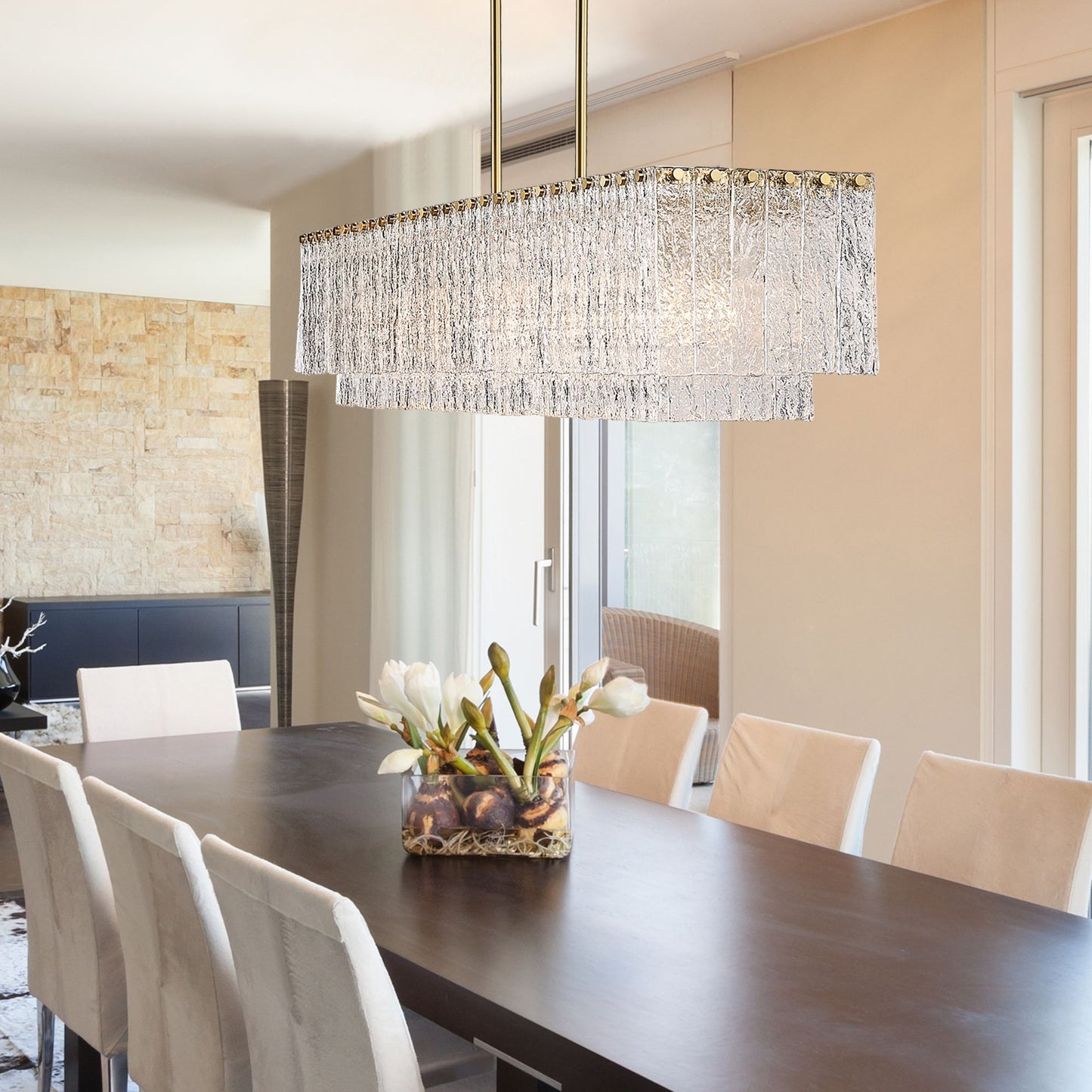 Glacier 7 Light Linear Chandelier Modern Gold