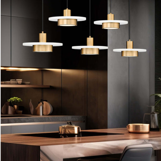 Ludo LED 5 Light Linear Chandelier Matte White + Modern Gold
