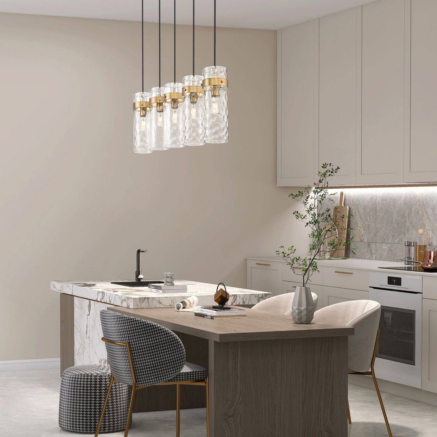 Fontaine 5 Light Linear Chandelier Rubbed Brass