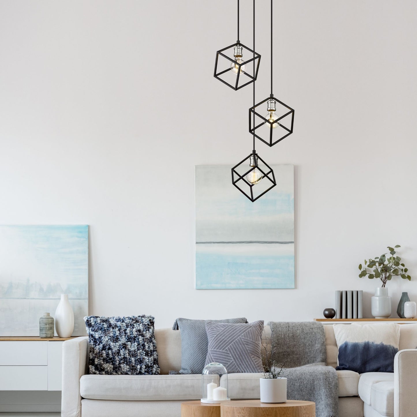 Vertical 3 Light Chandelier Matte Black + Brushed Nickel