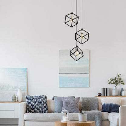 Vertical 3 Light Chandelier Matte Black + Brushed Nickel