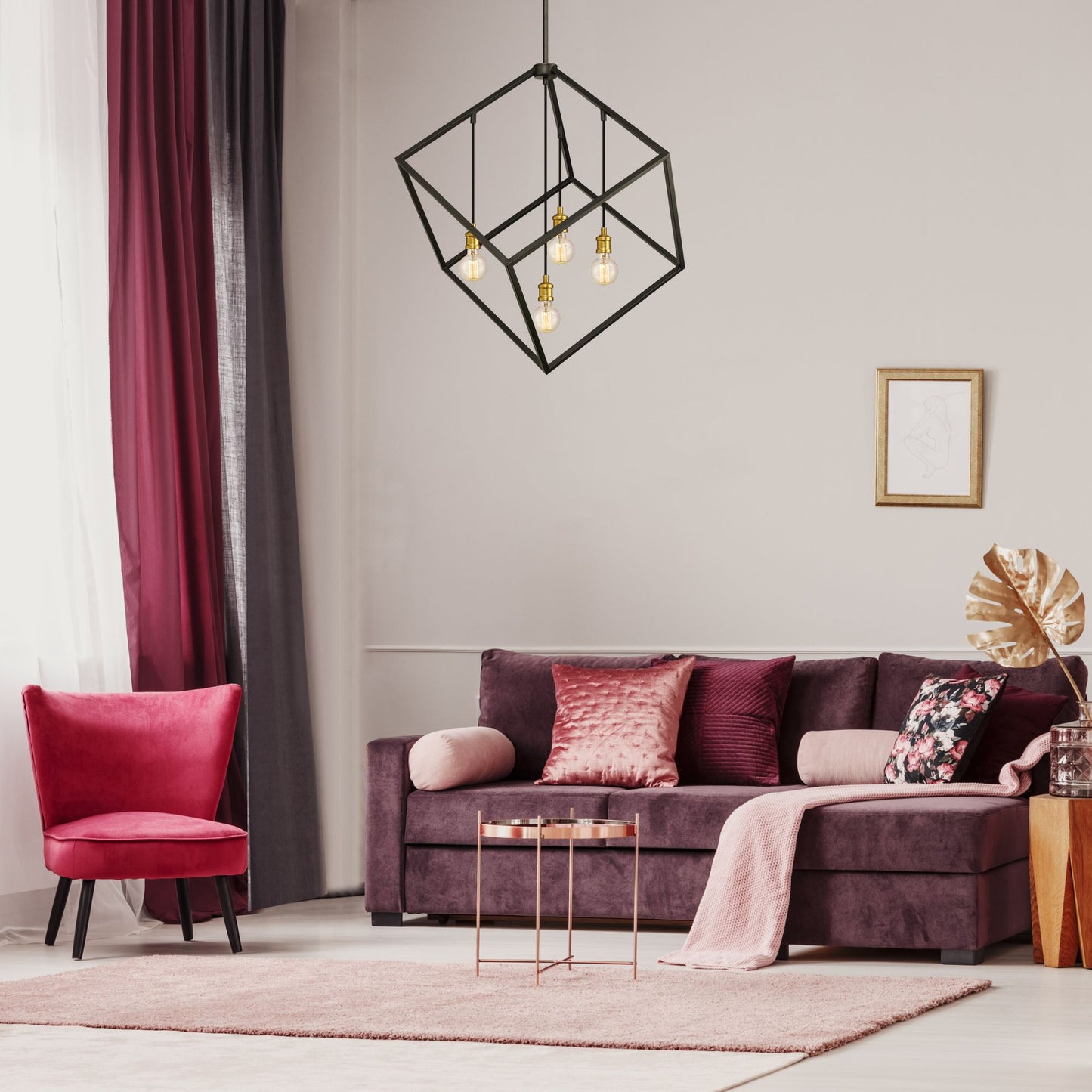 Vertical 4 Light Chandelier Bronze + Olde Brass