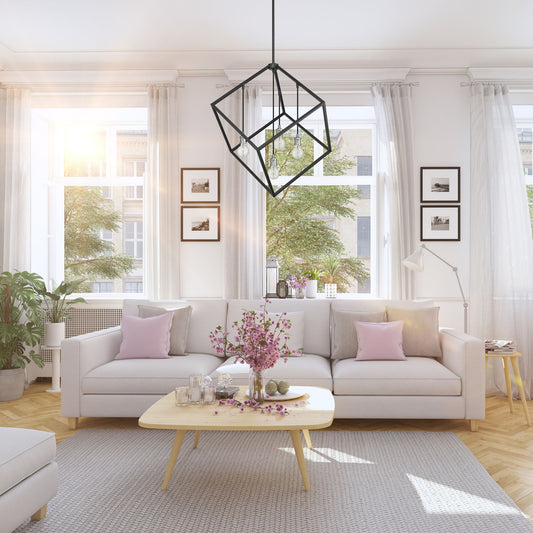 Vertical 4 Light Chandelier Matte Black + Brushed Nickel