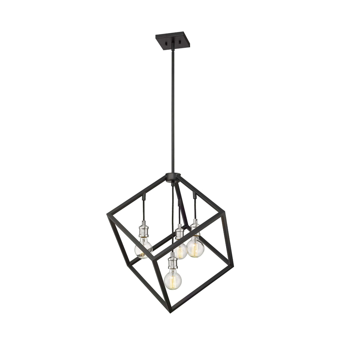 Vertical 4 Light Chandelier Matte Black + Brushed Nickel