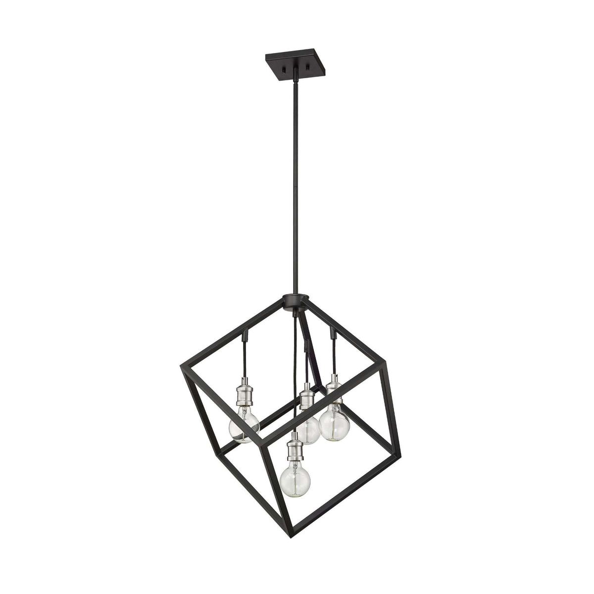 Vertical 4 Light Chandelier Matte Black + Brushed Nickel