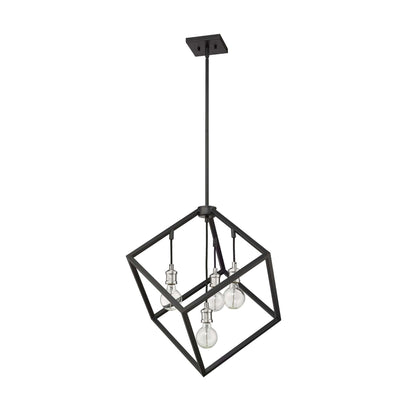 Vertical 4 Light Chandelier Matte Black + Brushed Nickel