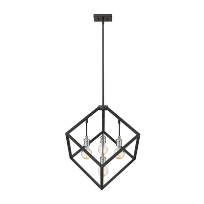 Vertical 4 Light Chandelier Matte Black + Brushed Nickel