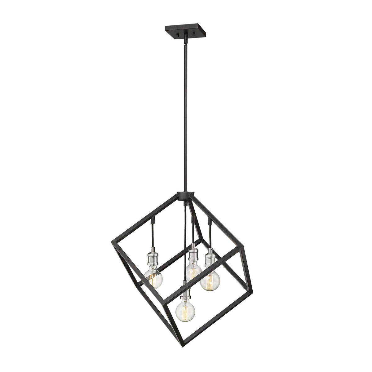 Vertical 4 Light Chandelier Matte Black + Brushed Nickel