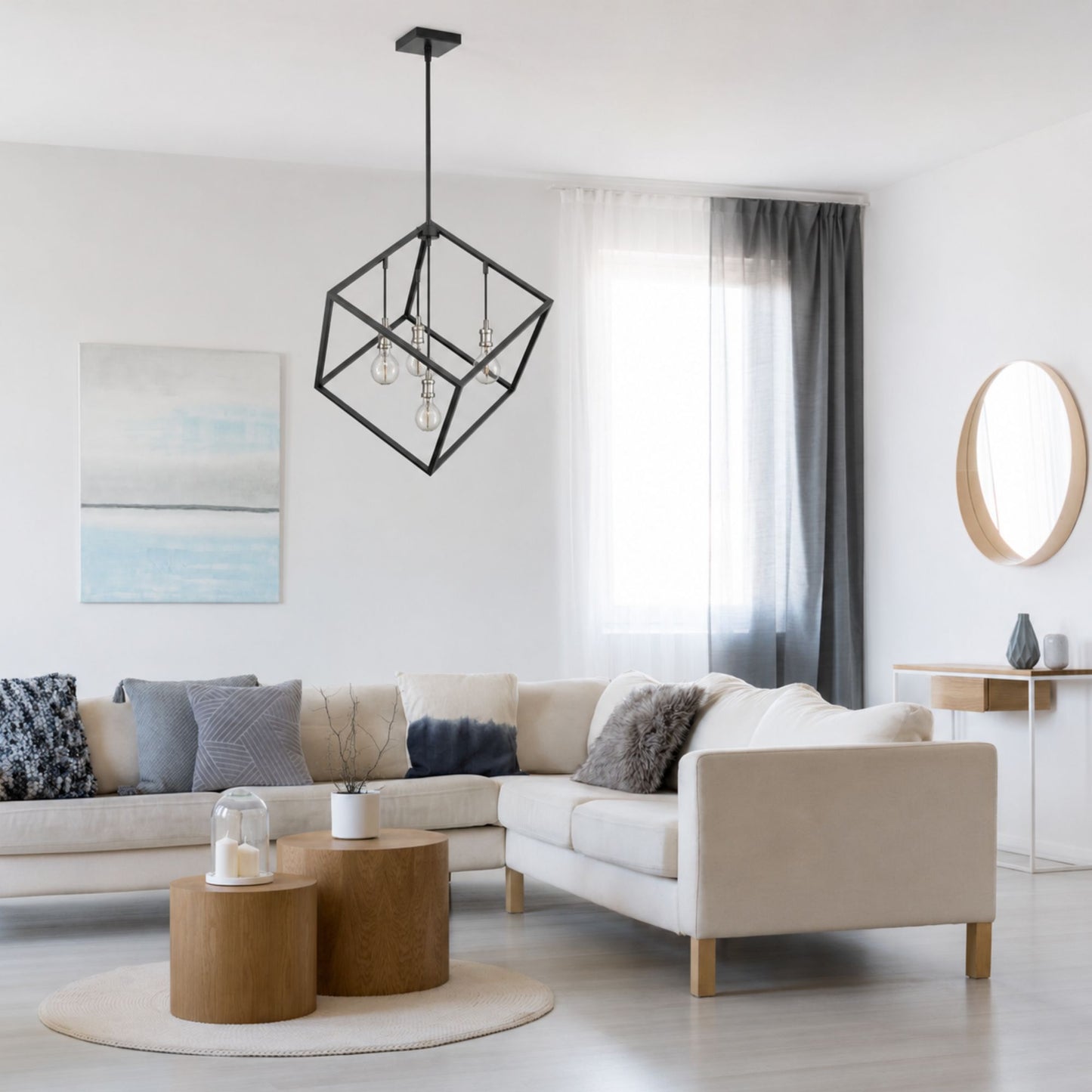 Vertical 4 Light Chandelier Matte Black + Brushed Nickel