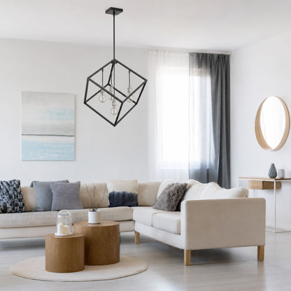 Vertical 4 Light Chandelier Matte Black + Brushed Nickel