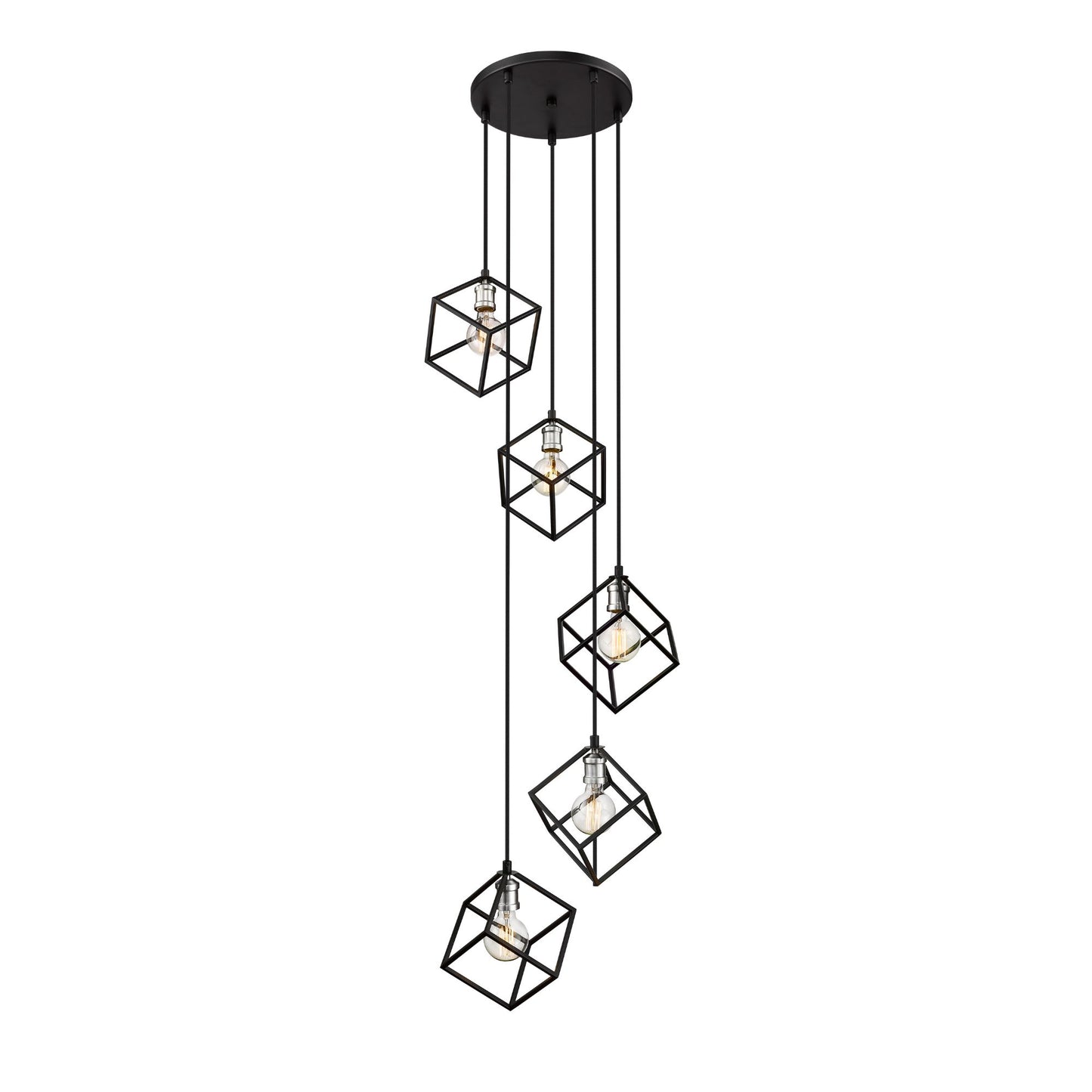 Vertical 5 Light Chandelier Matte Black + Brushed Nickel