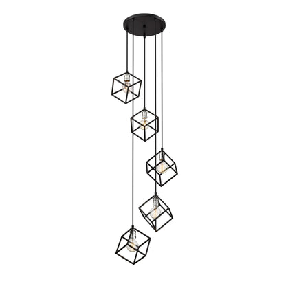 Vertical 5 Light Chandelier Matte Black + Brushed Nickel