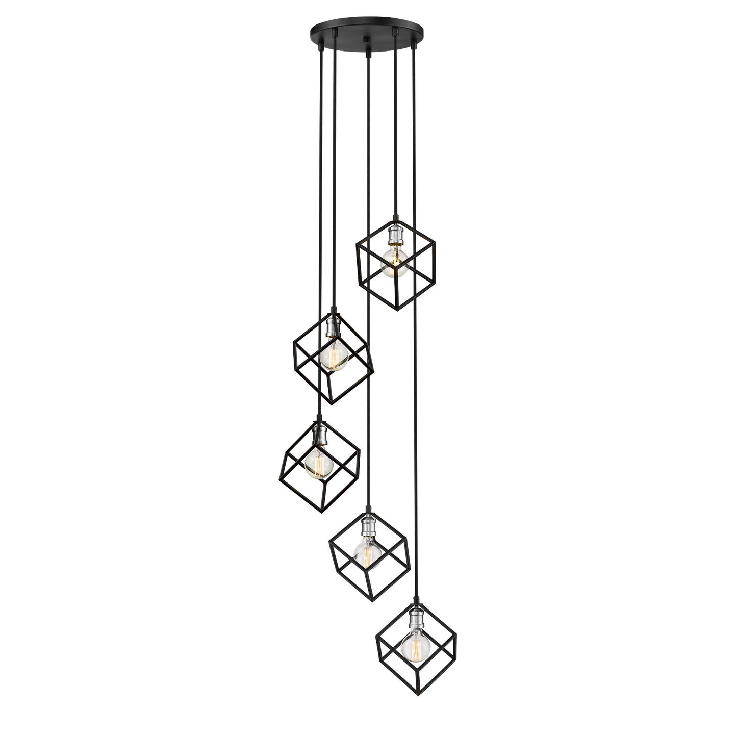 Vertical 5 Light Chandelier Matte Black + Brushed Nickel