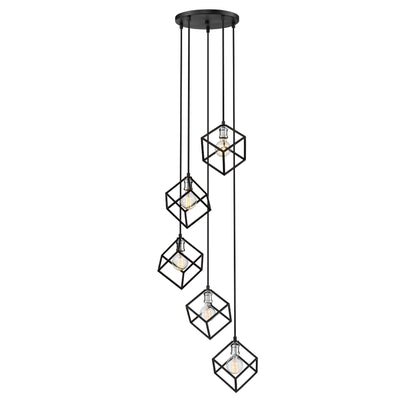 Vertical 5 Light Chandelier Matte Black + Brushed Nickel