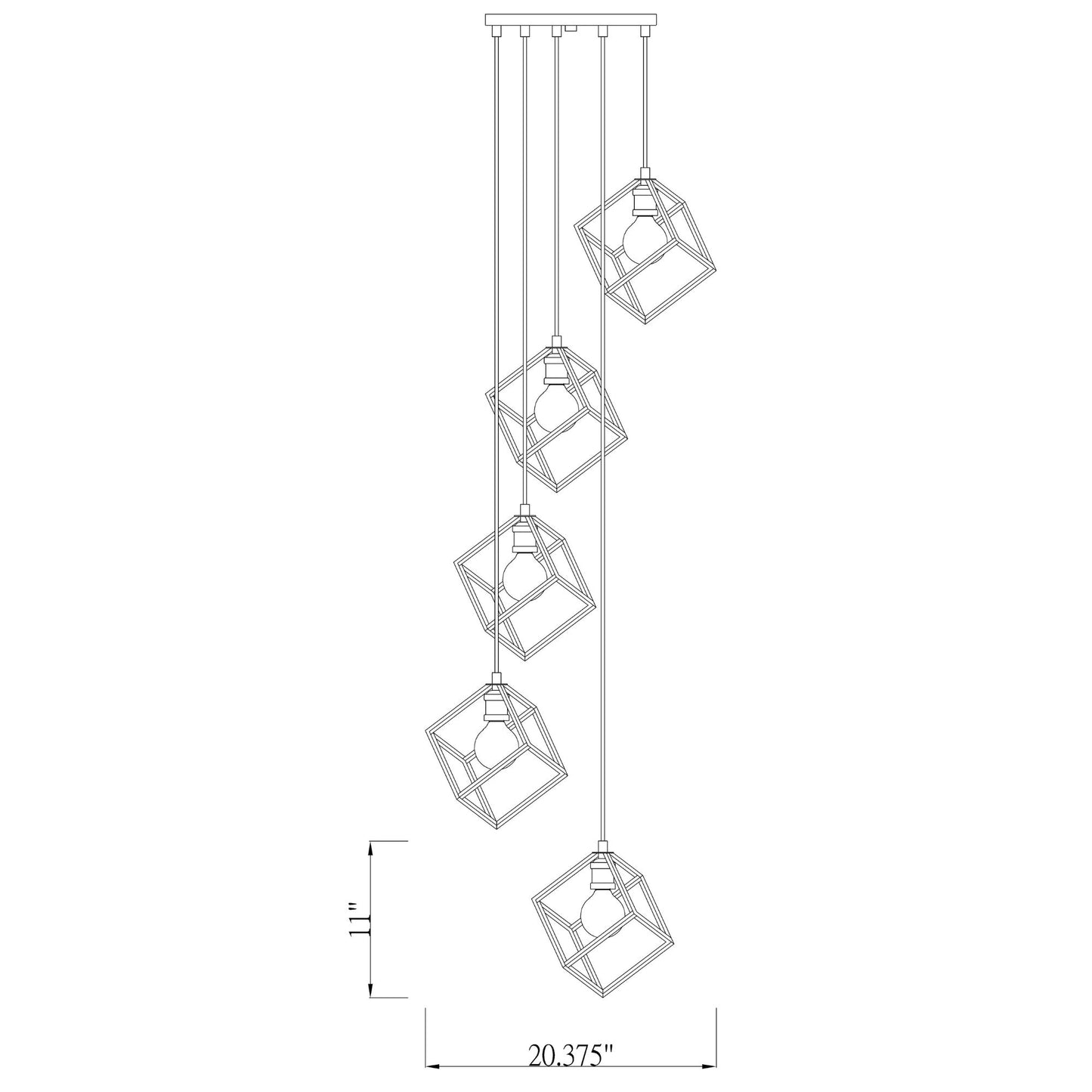 Vertical 5 Light Chandelier Matte Black + Brushed Nickel