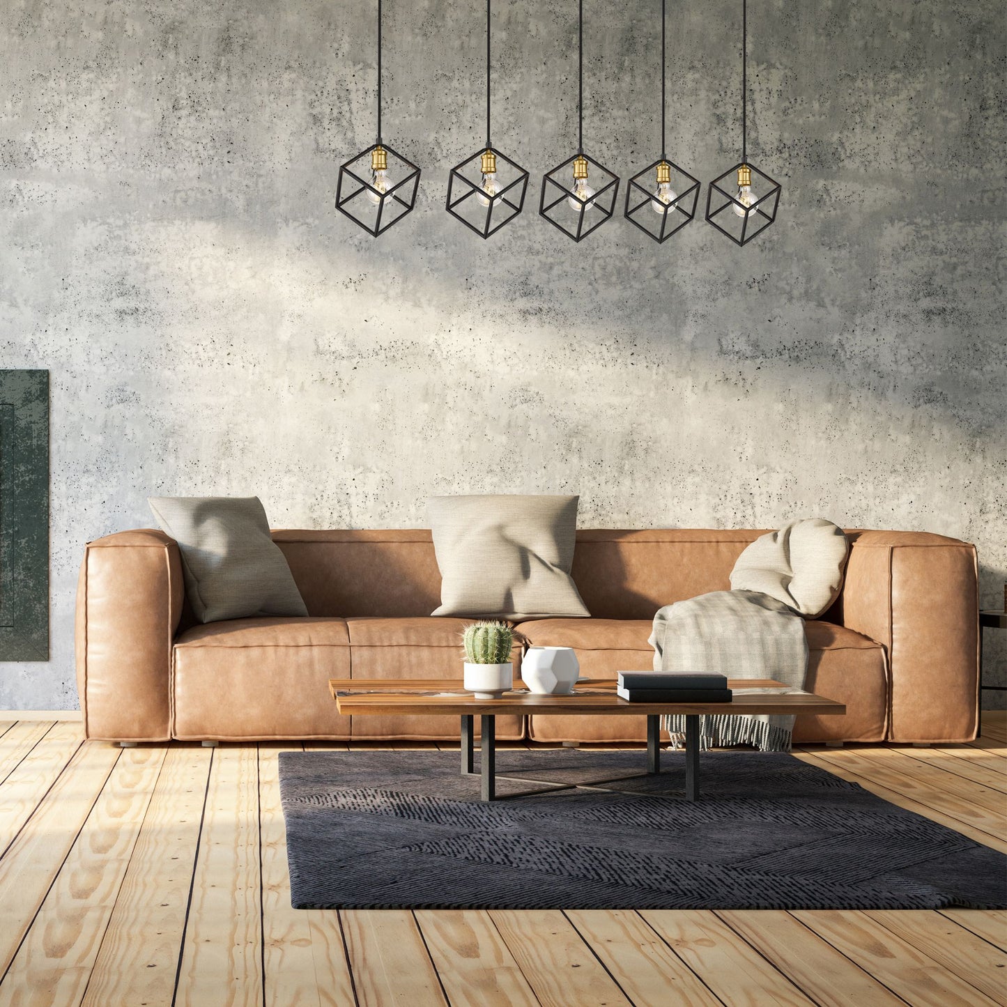 Vertical 5 Light Linear Chandelier Bronze + Olde Brass