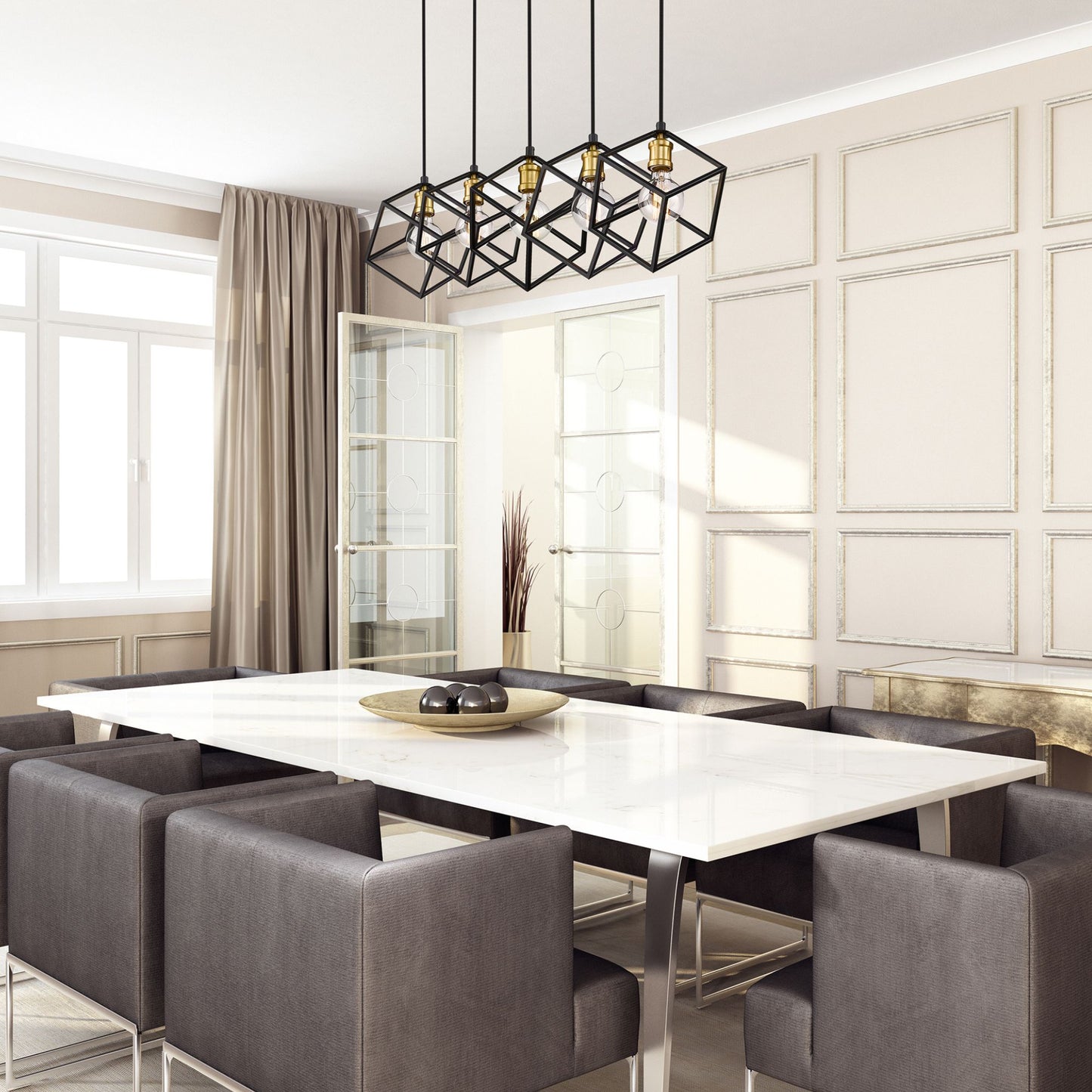 Vertical 5 Light Linear Chandelier Bronze + Olde Brass