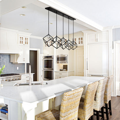Vertical 5 Light Linear Chandelier Matte Black + Brushed Nickel