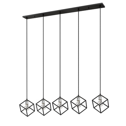 Vertical 5 Light Linear Chandelier Matte Black + Brushed Nickel