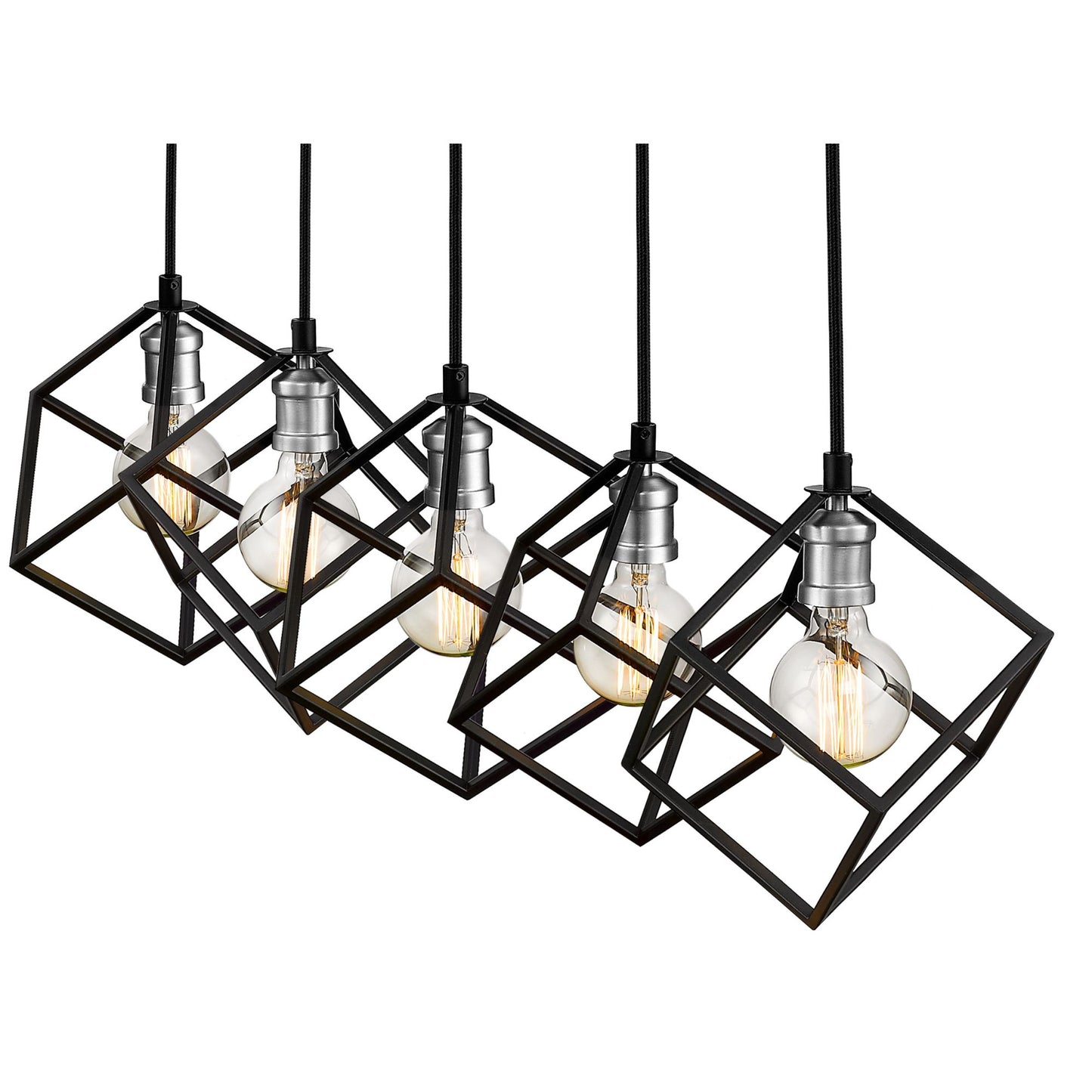 Vertical 5 Light Linear Chandelier Matte Black + Brushed Nickel
