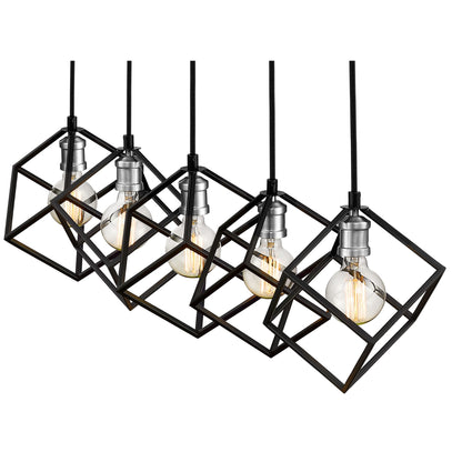 Vertical 5 Light Linear Chandelier Matte Black + Brushed Nickel