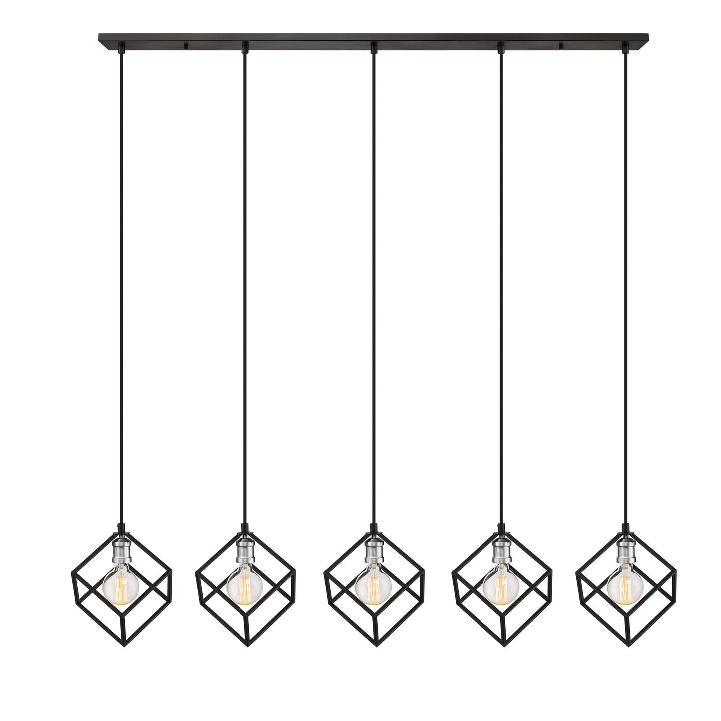 Vertical 5 Light Linear Chandelier Matte Black + Brushed Nickel
