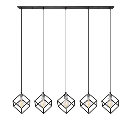 Vertical 5 Light Linear Chandelier Matte Black + Brushed Nickel