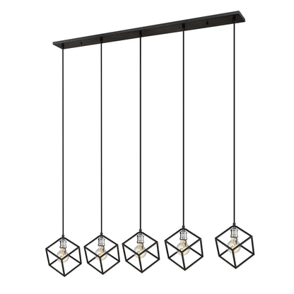 Vertical 5 Light Linear Chandelier Matte Black + Brushed Nickel
