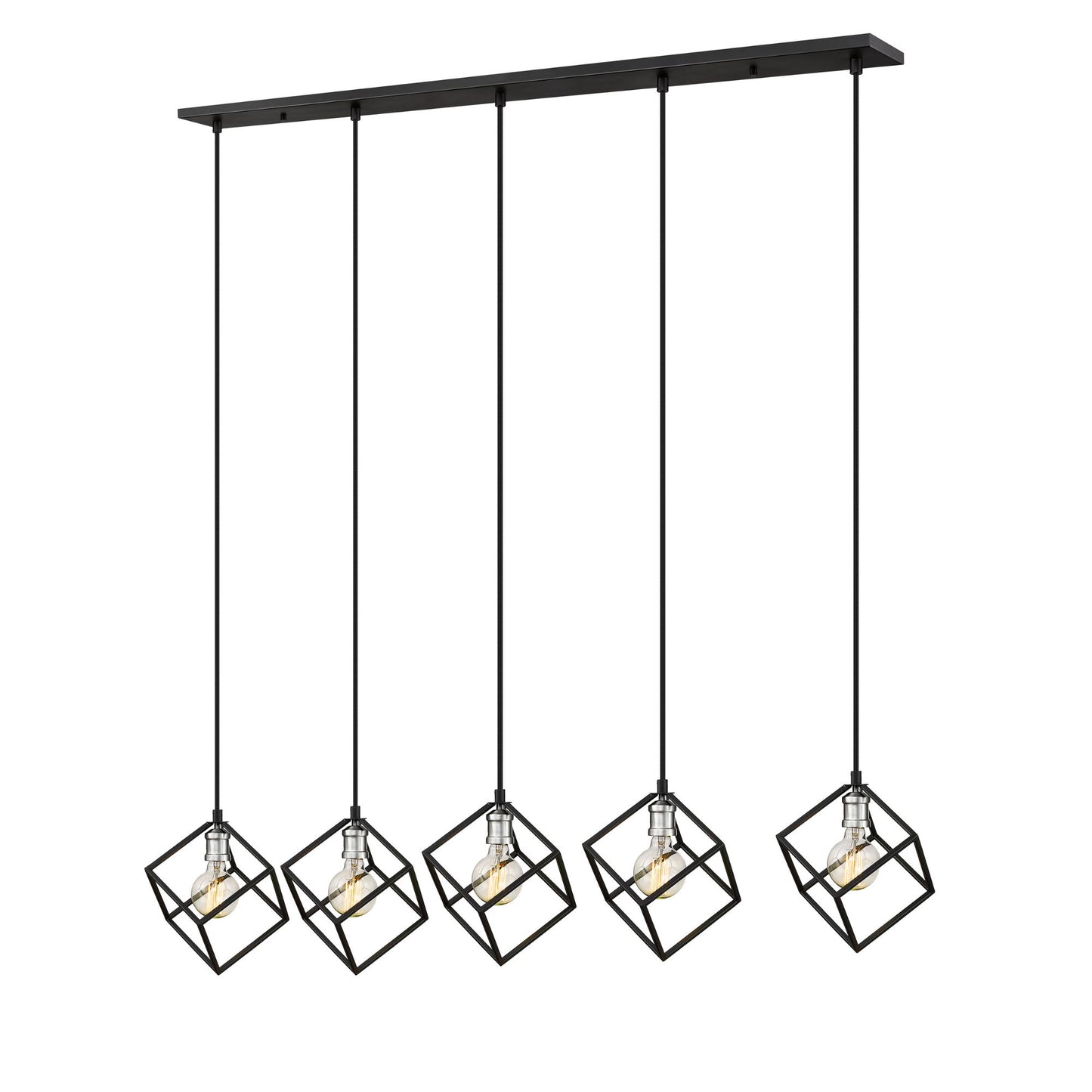 Vertical 5 Light Linear Chandelier Matte Black + Brushed Nickel