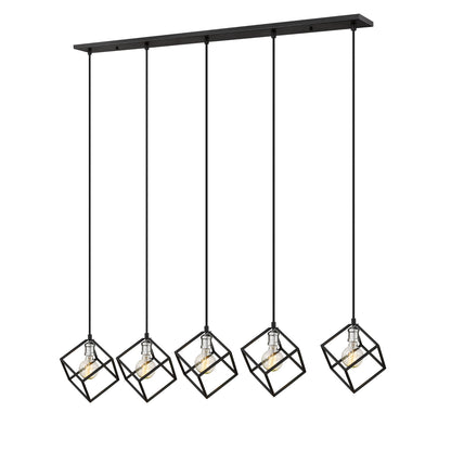 Vertical 5 Light Linear Chandelier Matte Black + Brushed Nickel