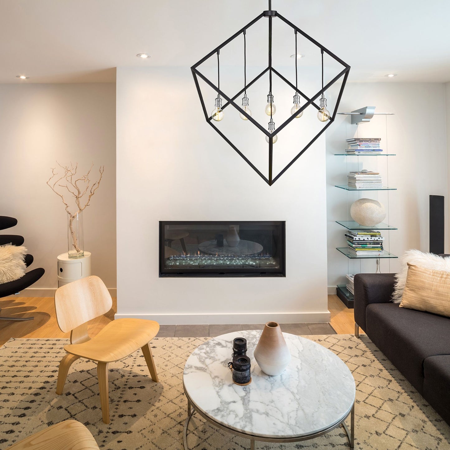 Vertical 7 Light Chandelier Matte Black + Brushed Nickel